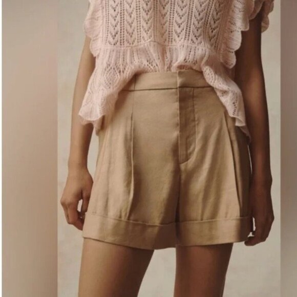 ANTHROPOLOGIE MAEVE Avery Pleated Trouser Shorts Cedar Size 16 NEW